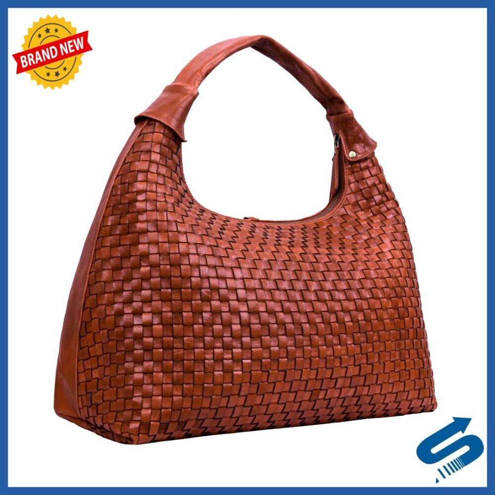 Braided Leather Tote Bag Elegant Vintage Chic Spacious Designer Handbag